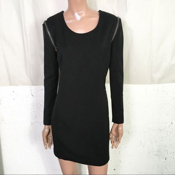 Bebe Black Long Sleeve Zip Shoulder Convertible Mini Bodycon Cocktail Dress S - Picture 3 of 10